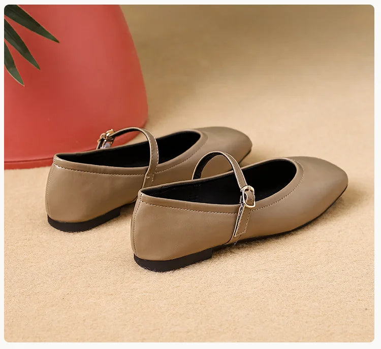 BellaStep™ - Square Toe Leather Flat Shoes