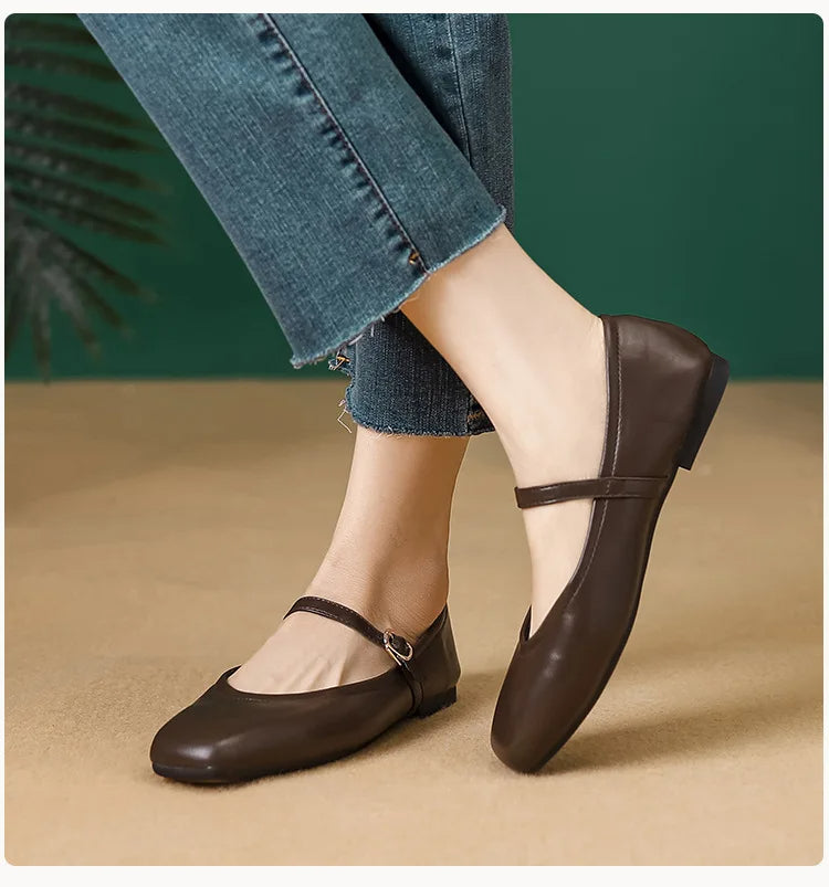 BellaStep™ - Square Toe Leather Flat Shoes