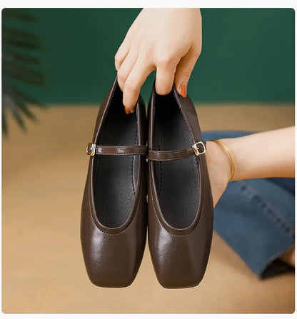 BellaStep™ - Square Toe Leather Flat Shoes