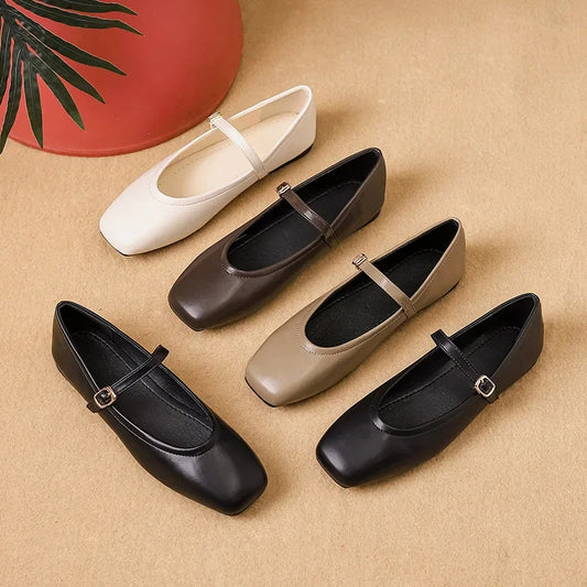 BellaStep™ - Square Toe Leather Flat Shoes