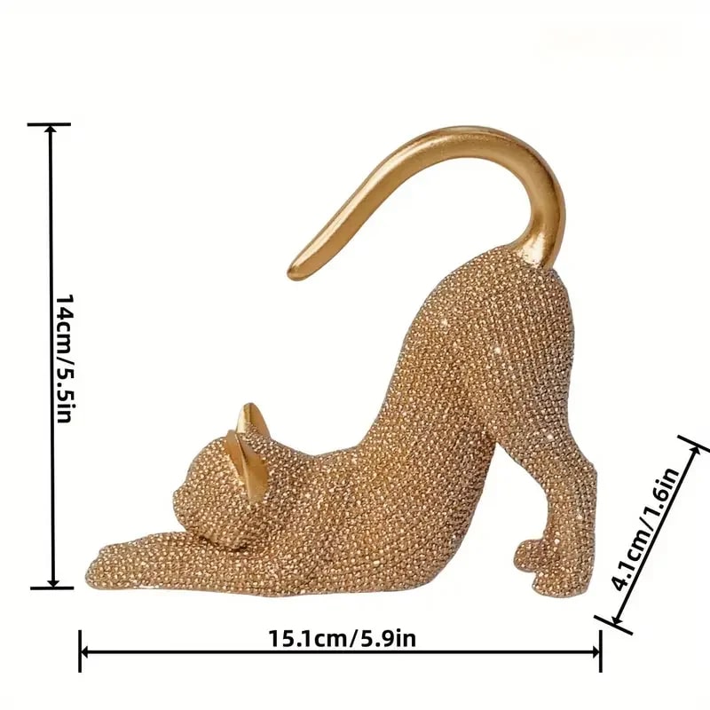 Sparkling Cat Stretching Statue Figurine