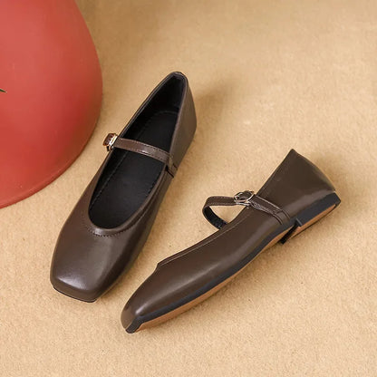 BellaStep™ - Square Toe Leather Flat Shoes