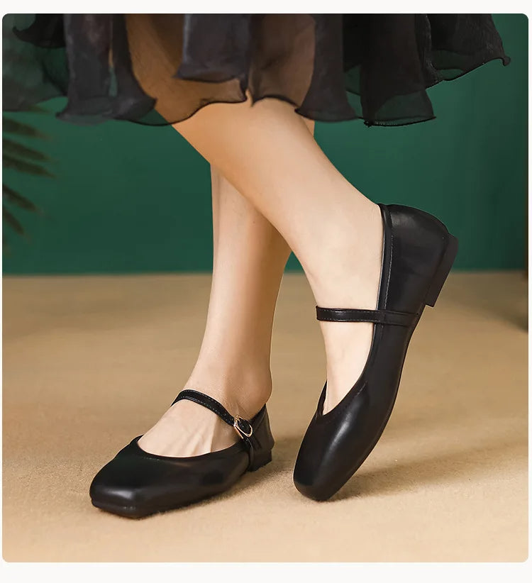 BellaStep™ - Square Toe Leather Flat Shoes