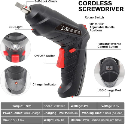 SpinMaster™ - Cordless Electric Screwdriver 3.6V Rechargeable