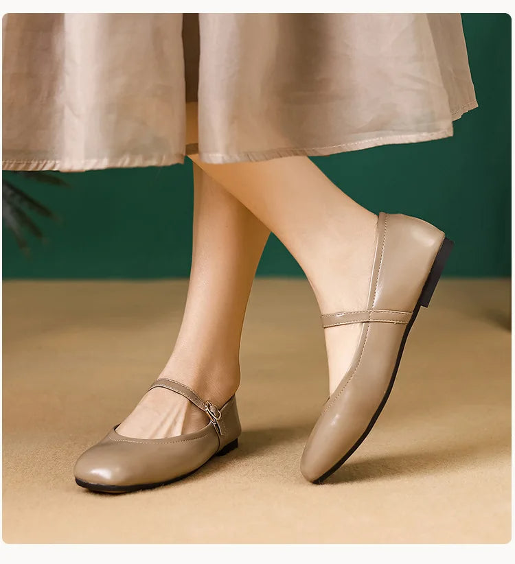 BellaStep™ - Square Toe Leather Flat Shoes