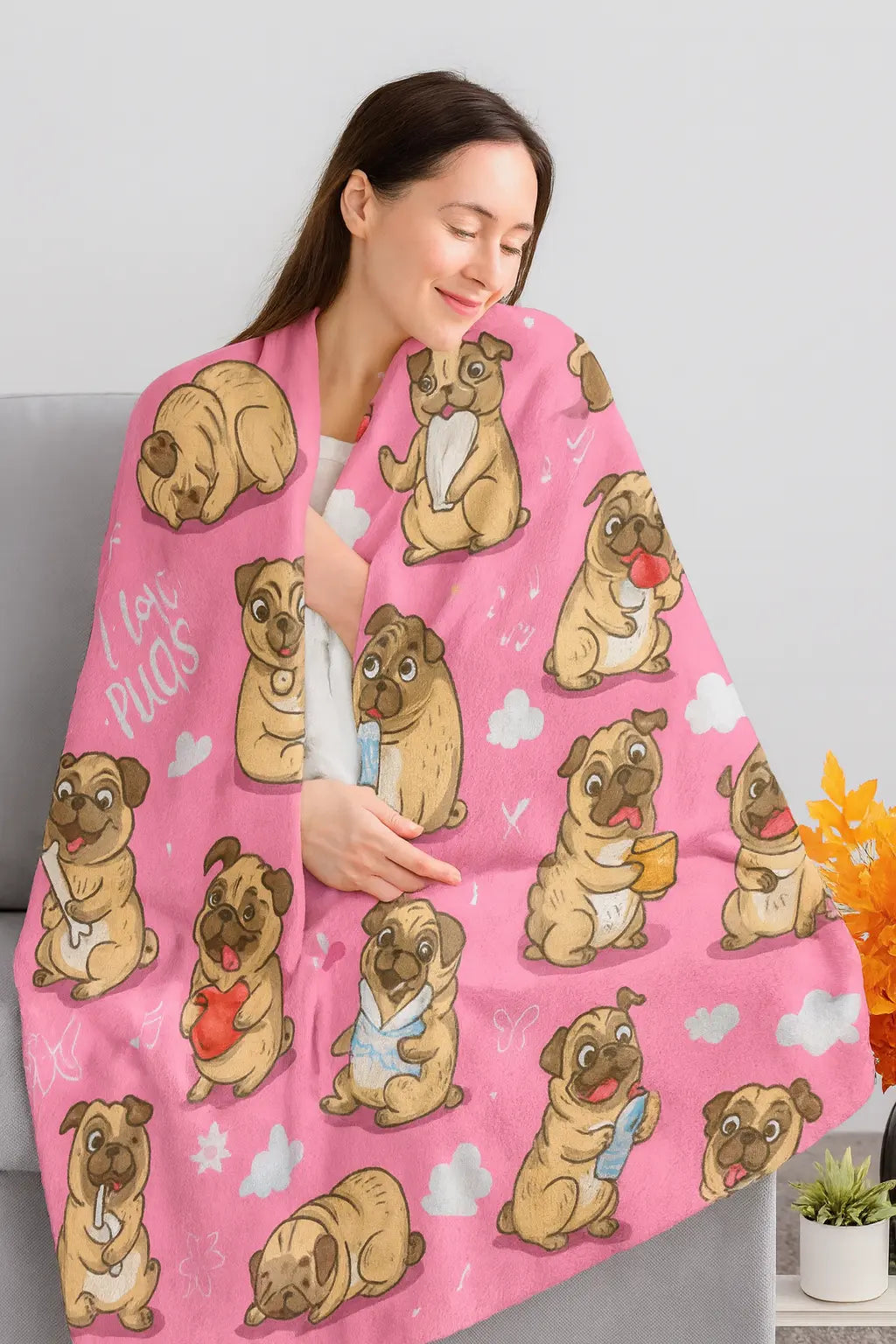 I Love Pugs Blanket